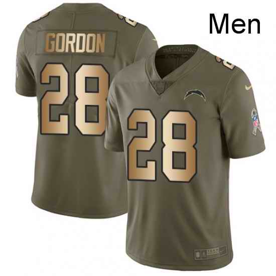 Men Nike Los Angeles Chargers 28 Melvin Gordon Limited OliveGold 2017 Salute to Service NFL Jersey
